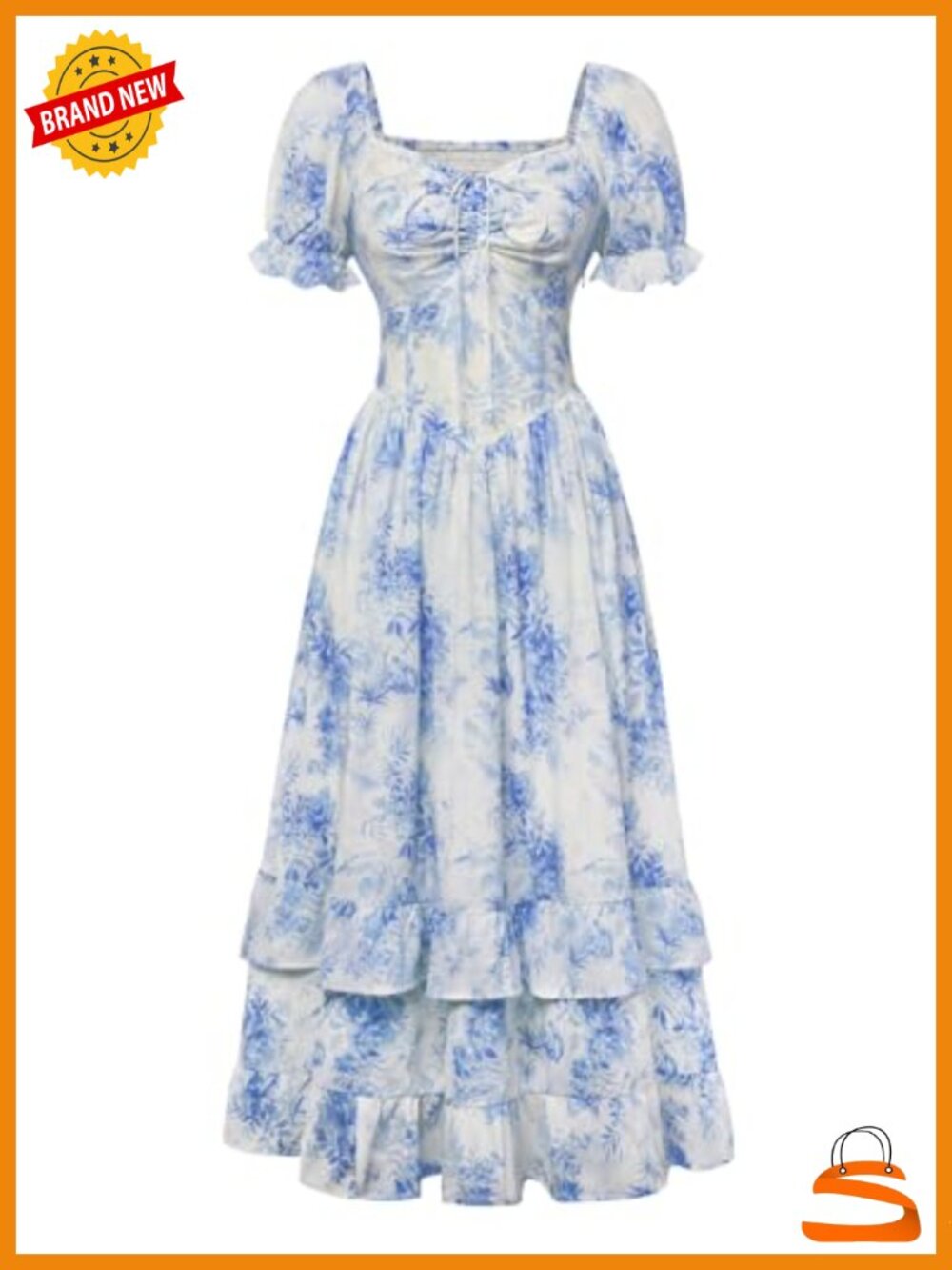 Women's Floral Cottagecore Maxi Dress Puff Sleeve Ruffled Corset Casual